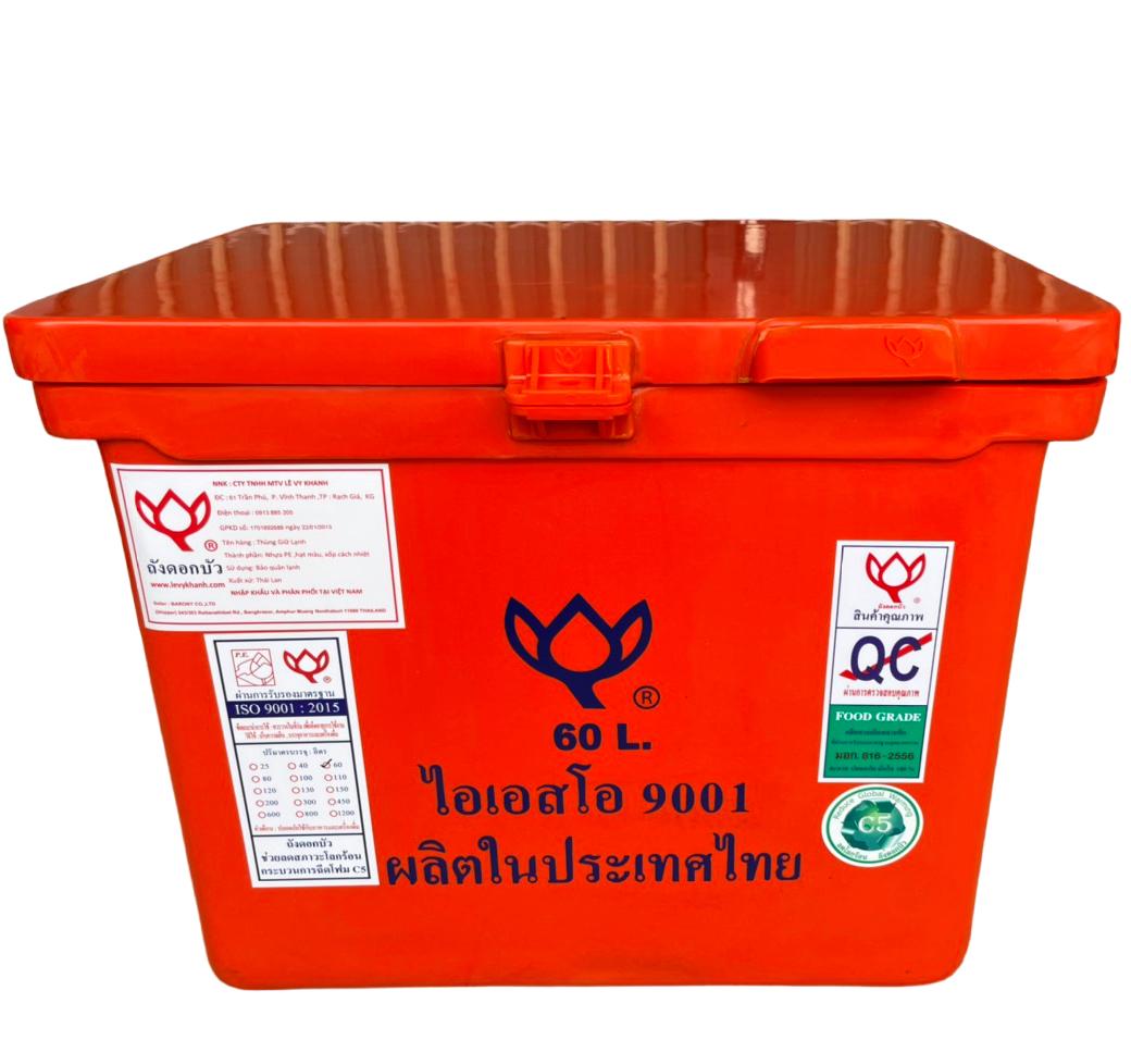 Thùng Nhựa Cách Nhiệt Thái Lan 60 Lít Không Chân (Hoa Sen)